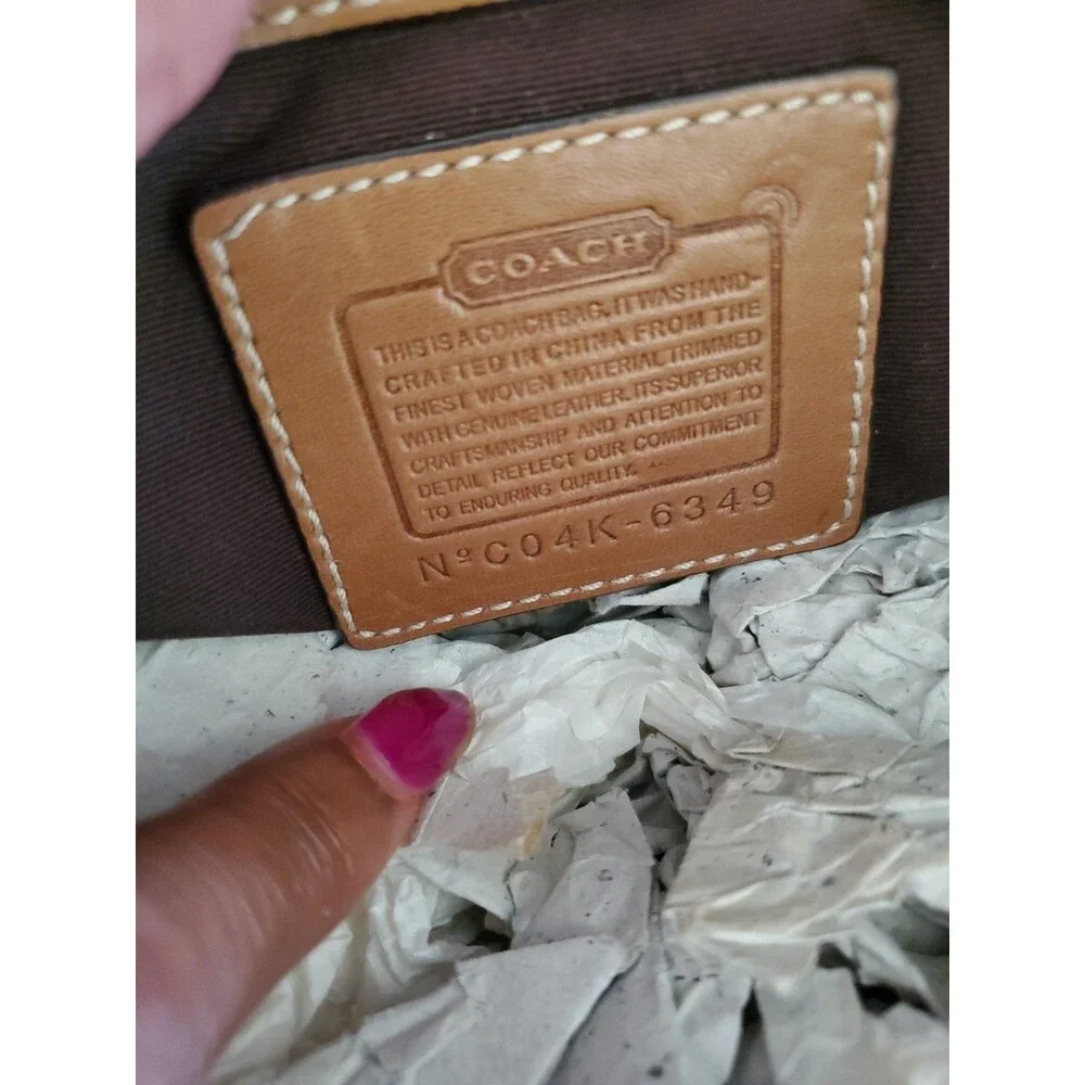 Coach Soho Signature C Buckle Flap Shoulder Bag Camel Tan Leather Trim 6349